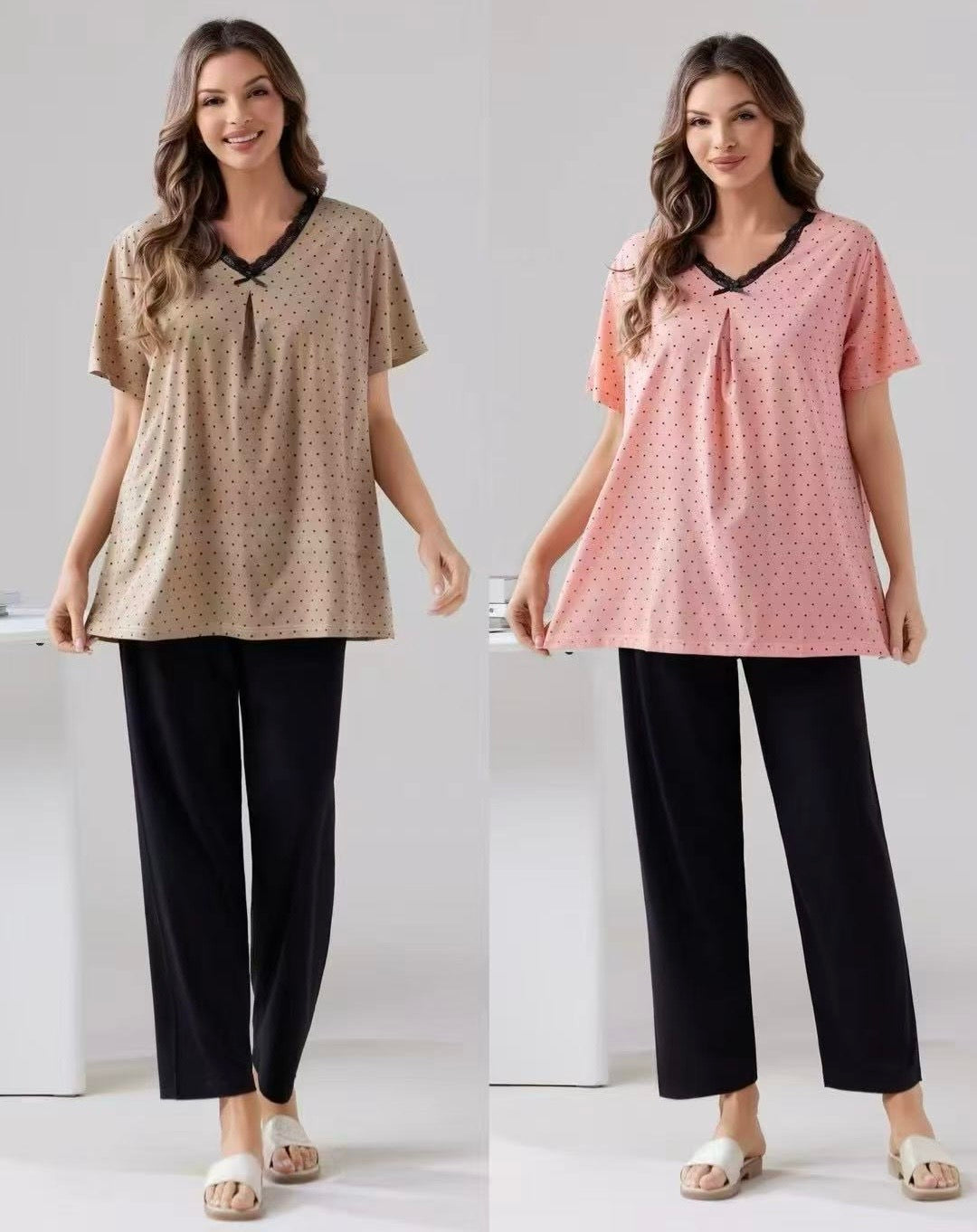 Minimal Polka Dot Lounge Night Suit For Wome