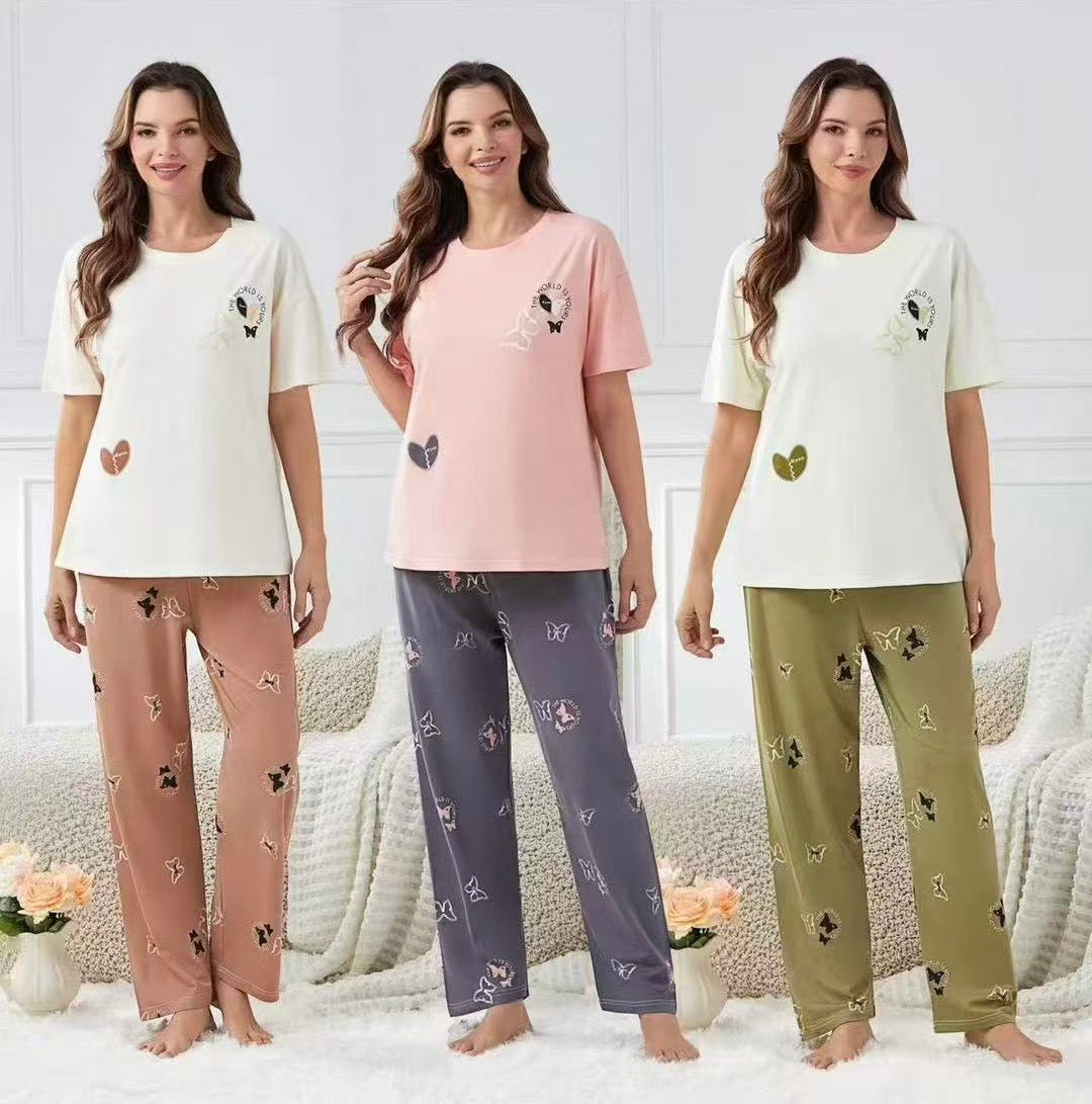 Butterfly Print Cozy Night Suit Set for Women