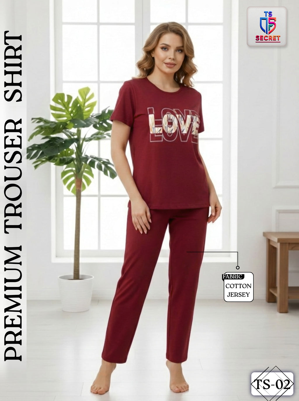 Love Print Cotton Jersey Night Suit - Premium Women's Sleepwear Set