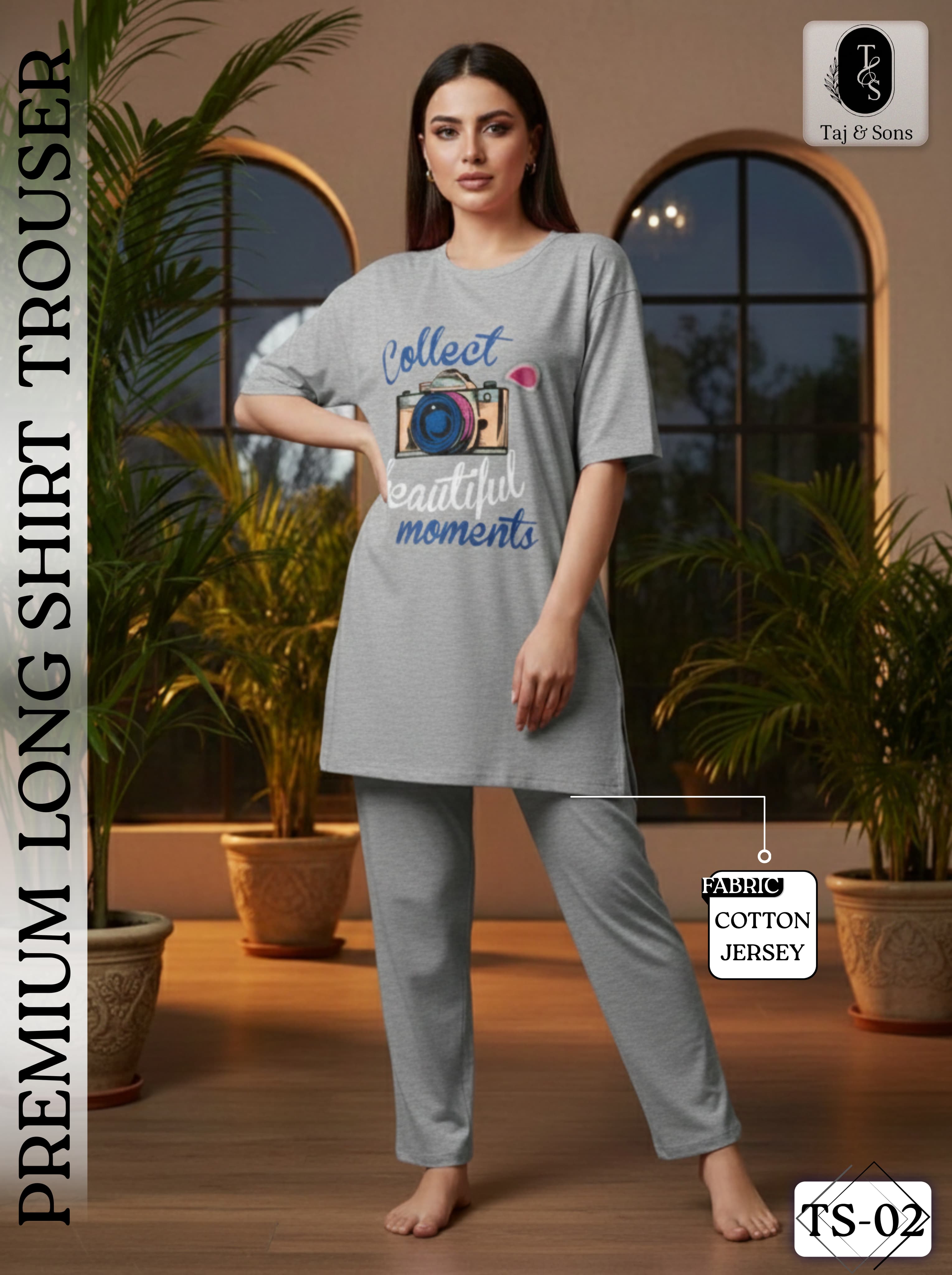 Premium Cotton Jersey Printed Night Suit for Women