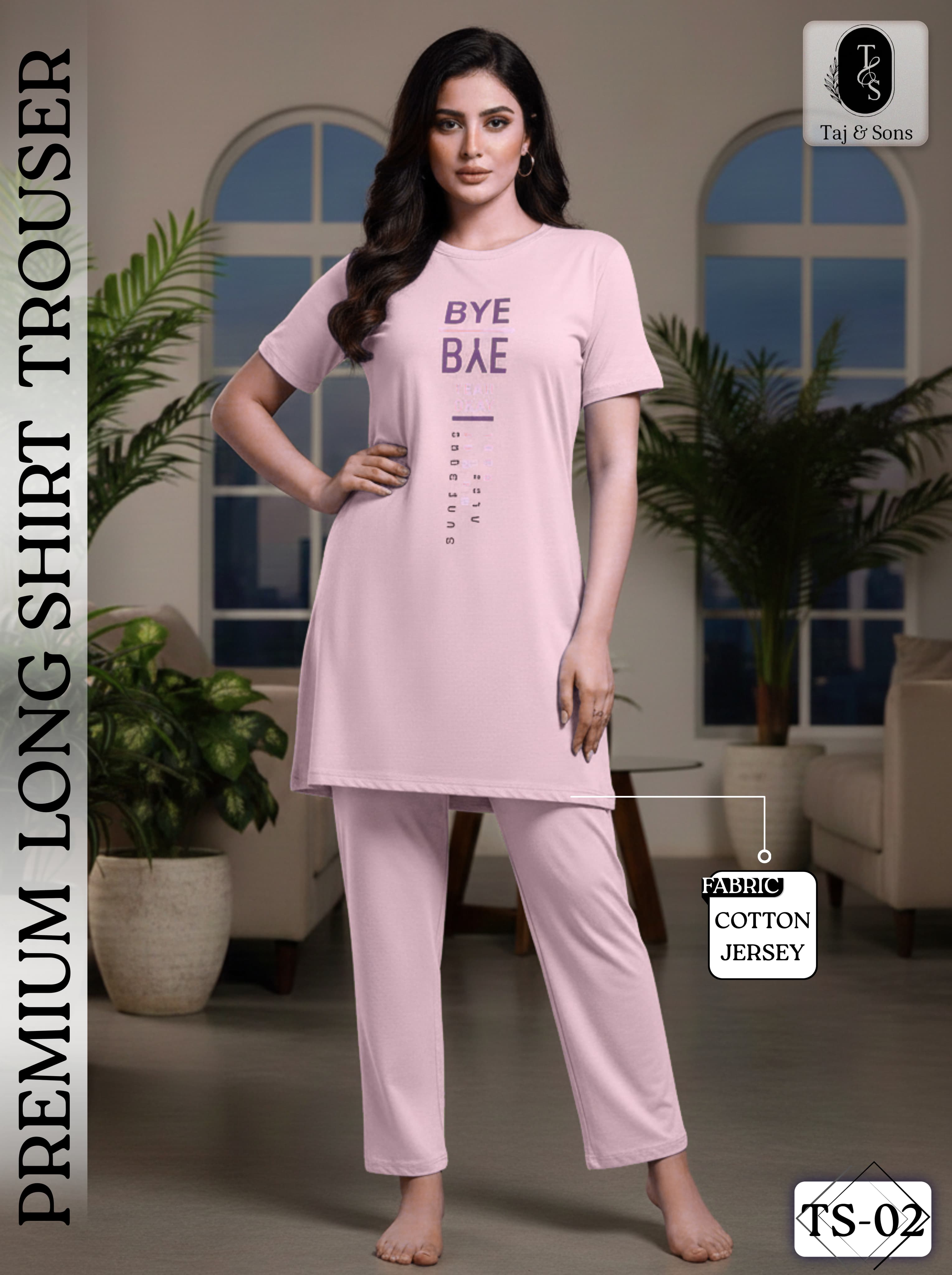 Premium Mocha Cotton Jersey Night Suit for Women