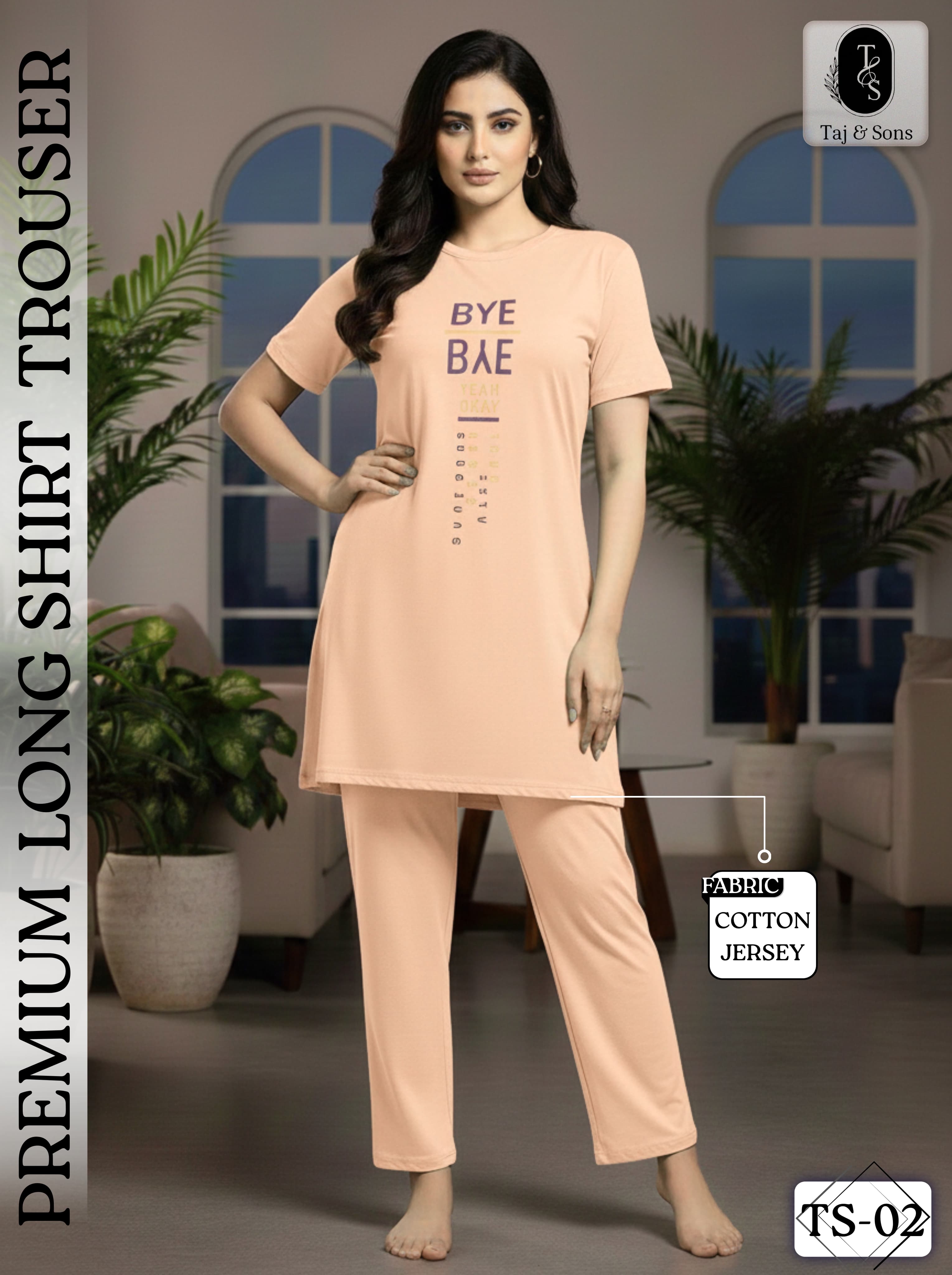 Premium Mocha Cotton Jersey Night Suit for Women