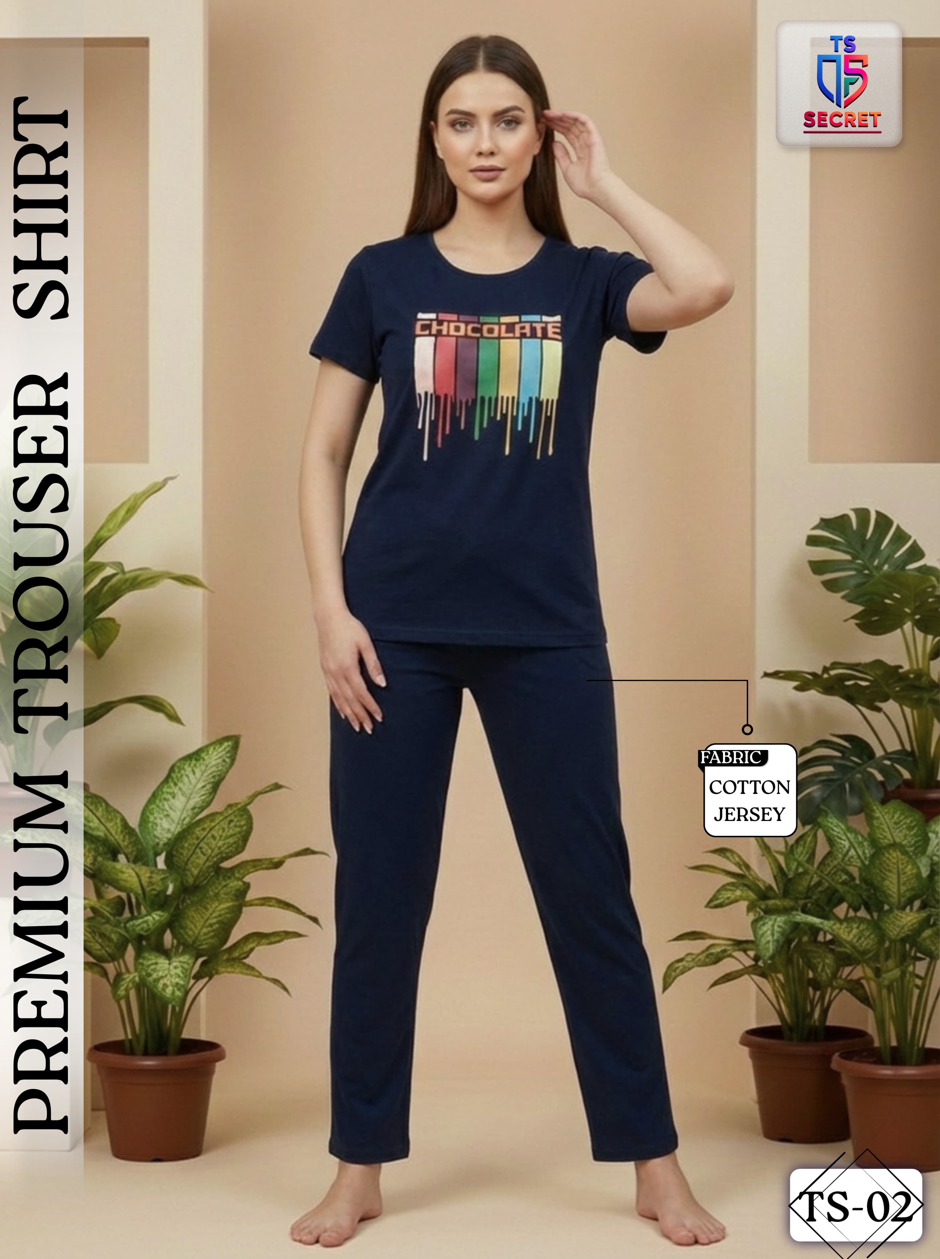 Chocolate Print Cotton Jersey Night
Suit - Premium Women's Sleepwear Set