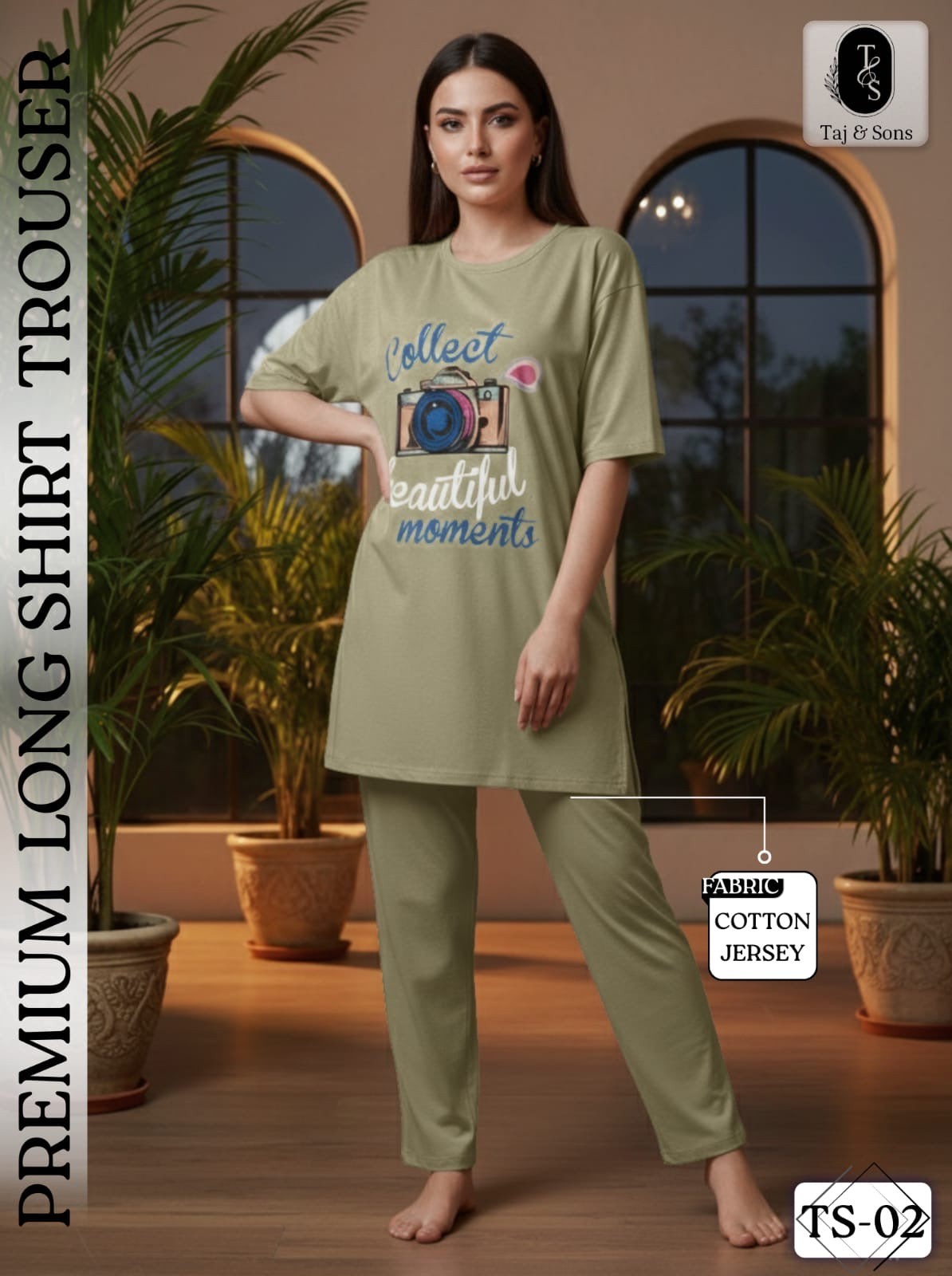 Premium Cotton Jersey Printed Night Suit for Women